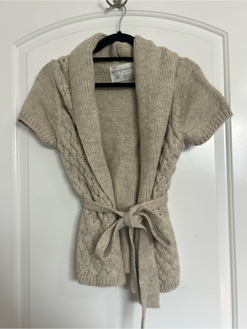 Y2K 90s vintage Aeropostale Beige Cable-Knit Shawl Top Cardigan size L cottage